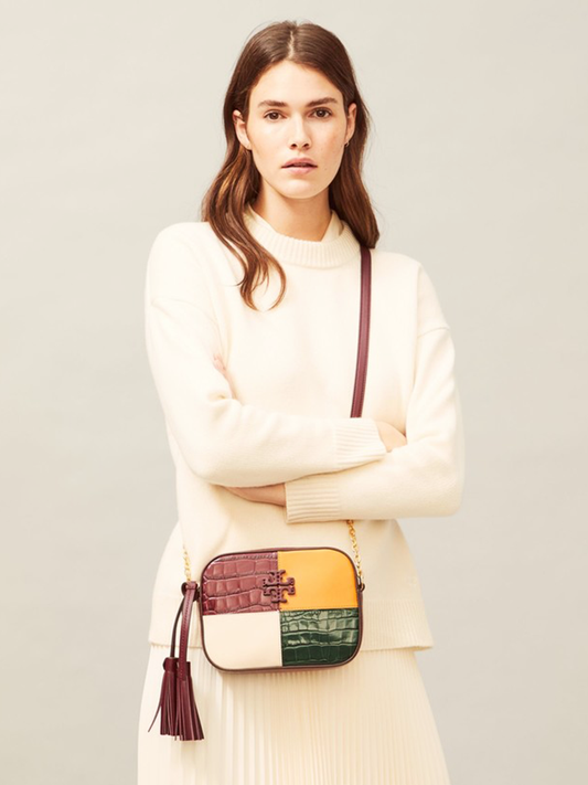 Tory Burch 74637 McGraw Embossed Colorblok Camera Bag Claret
