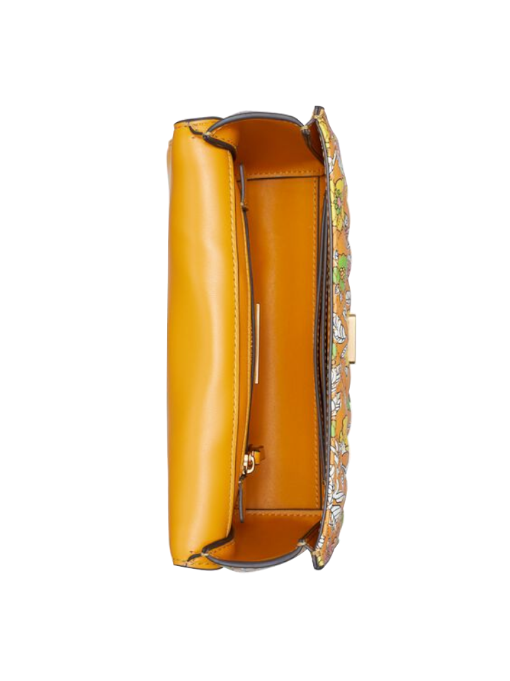 Tory Burch 76962 Fleming Printed Straw Small Convertible Shoulder Bag Natural Butternut