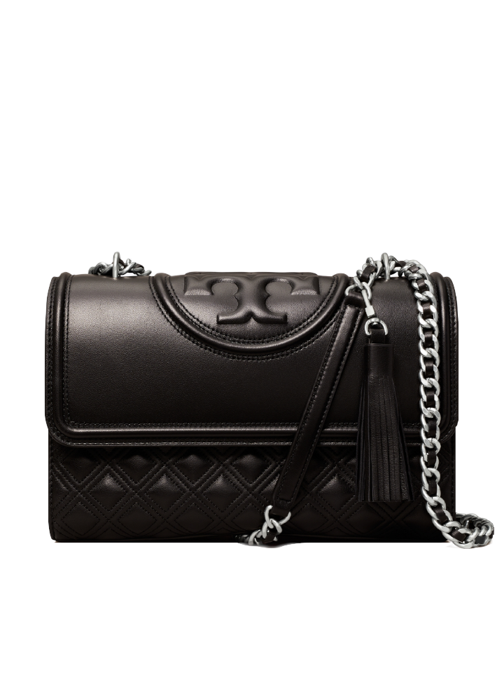 tory burch black bag with silver chain