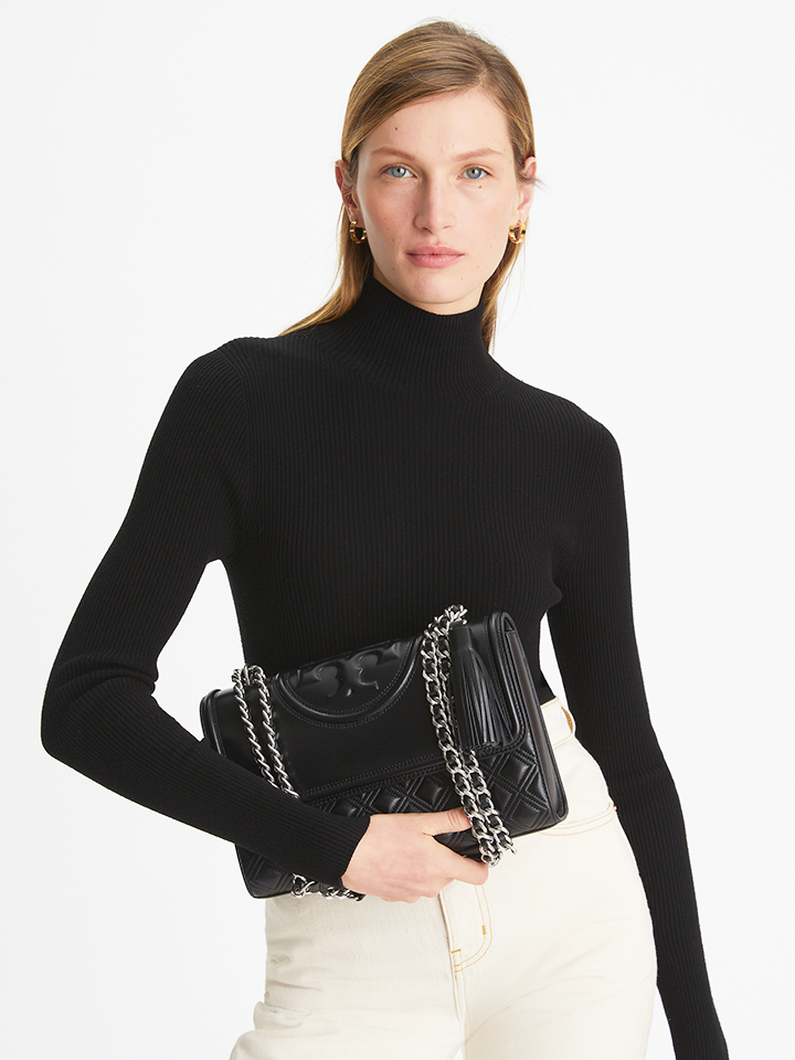 Tory Burch Fleming Convertible Shoulder Bag Black Silver