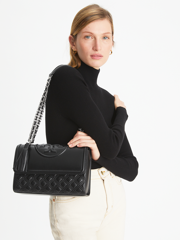 Tory Burch Fleming Convertible Shoulder Bag Black Silver