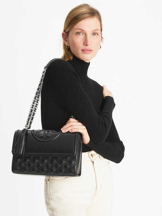 Tory Burch Fleming Convertible Shoulder Bag Black Silver