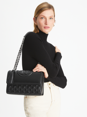 Tory Burch Fleming Convertible Shoulder Bag Black Silver