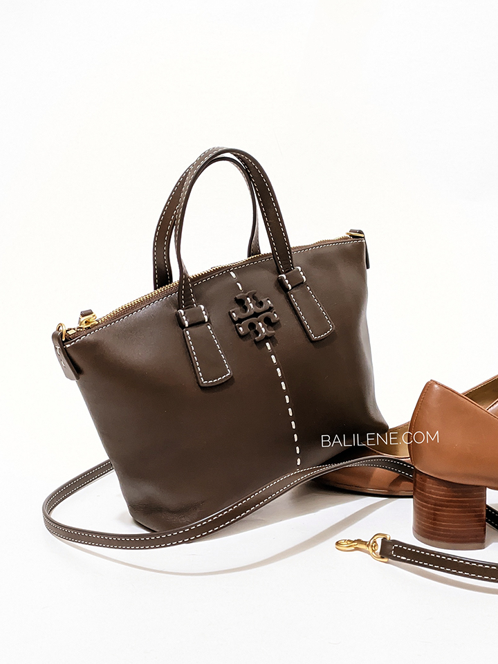 Tory Burch 77094 McGraw Smooth Mini Top-Zip Satchel Cold Brew