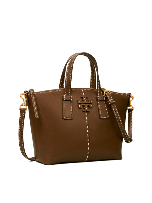 Tory Burch 77094 McGraw Smooth Mini Top-Zip Satchel Cold Brew
