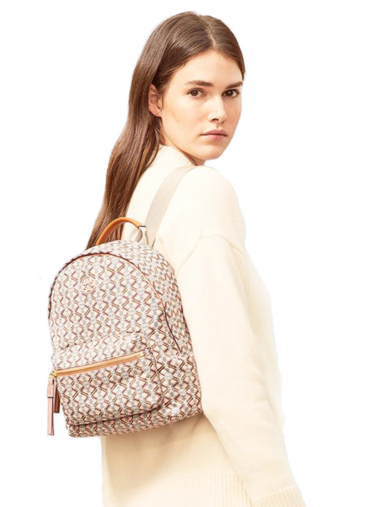 Tory Burch 77272 Piper Printed Small Zip Backpack Pink Gemini Link Medallion