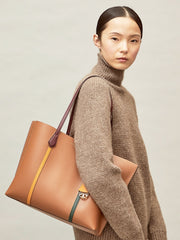 Tory Burch 78525 Perry Tote Colorblock Triplle Compartment Light Umber