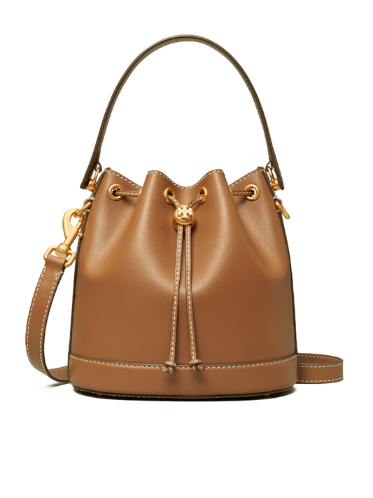 Tory Burch T Monogram Leather Bucket Bag Moose