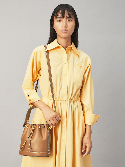 Tory Burch T Monogram Leather Bucket Bag Moose