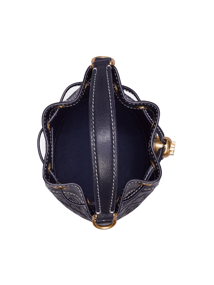 Tory Burch T Monogram Leather Mini Bucket Bag Midnight