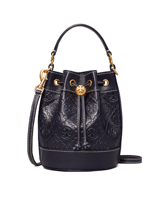 Tory Burch T Monogram Leather Mini Bucket Bag Midnight