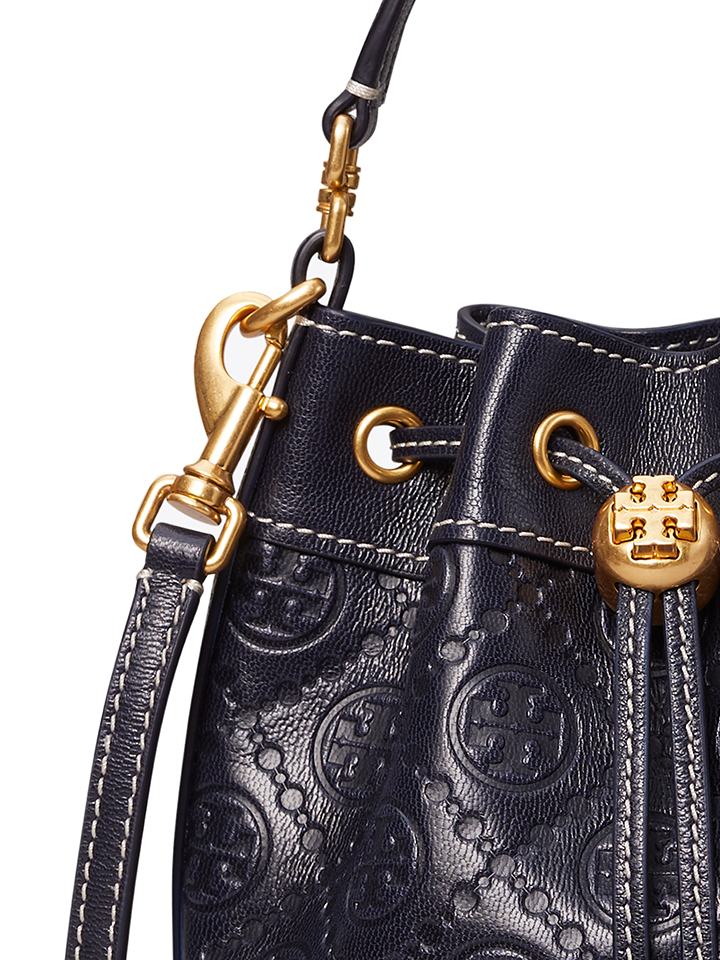 Tory Burch T Monogram Leather Mini Bucket Bag Midnight