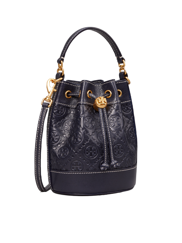 Tory Burch T Monogram Leather Mini Bucket Bag Midnight