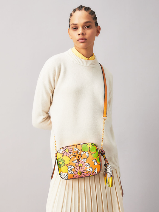 Tory Burch 80588 McGraw Printed Camera Bag Rust Wallpaper Floral
