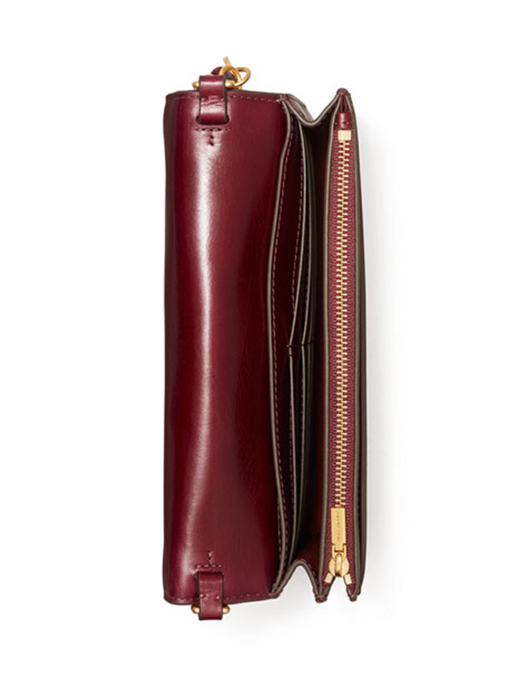 Tory Burch Fleming Soft Glazed Wallet Crossbody Bag Burgundy