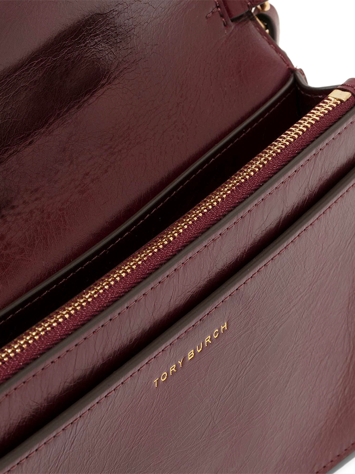 Tory Burch Fleming Soft Glazed Wallet Crossbody Bag Burgundy