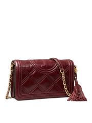 Tory Burch Fleming Soft Glazed Wallet Crossbody Bag Burgundy