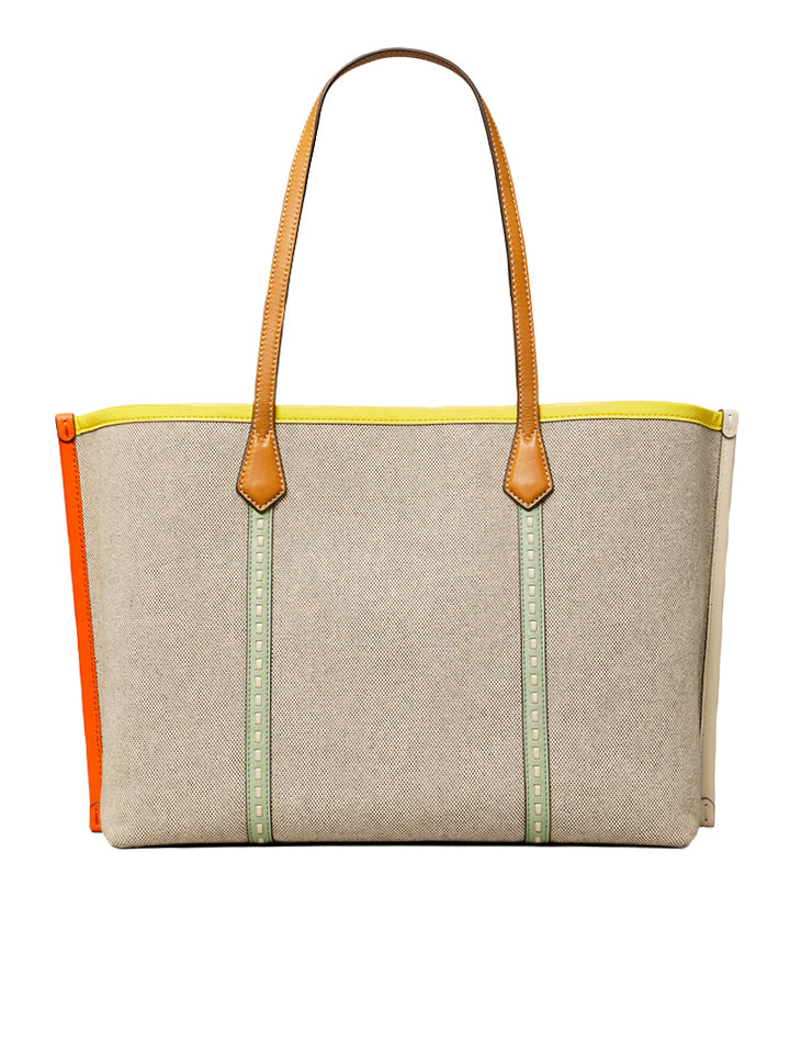 Tory Burch 80641 Perry Canvas Triple Compartment Tote Bag Natural Navy
