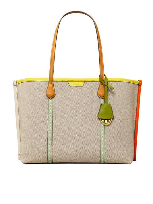 Tory Burch 80641 Perry Canvas Triple Compartment Tote Bag Natural Navy