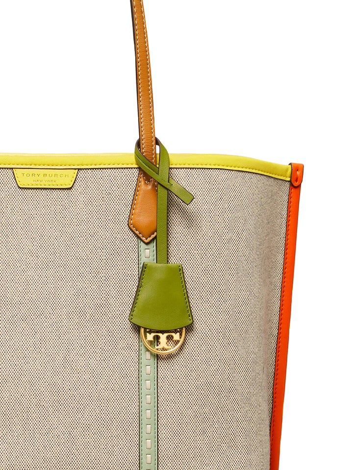 Tory Burch 80641 Perry Canvas Triple Compartment Tote Bag Natural Navy
