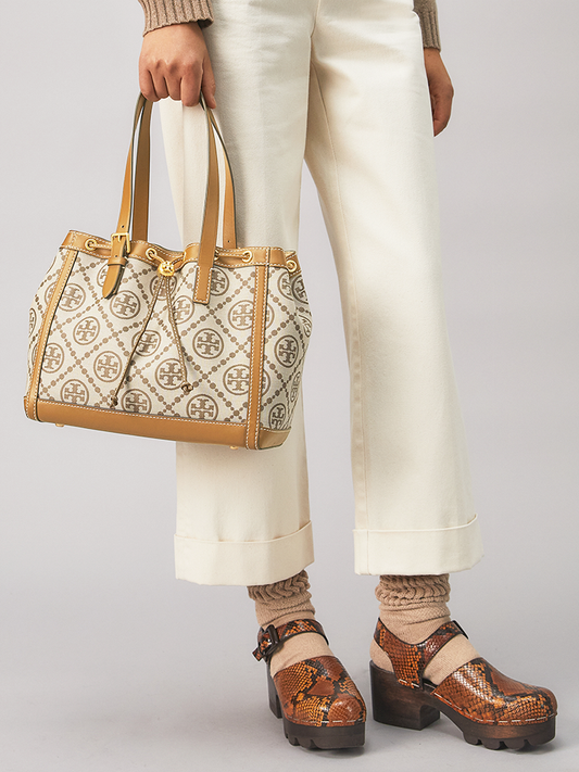 Tory Burch 81803 T Monogram Jacquard Small Tote Hazelnut