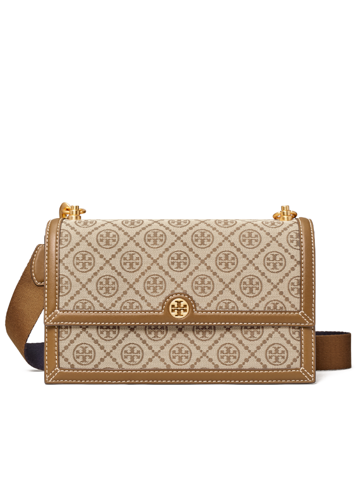 Tory Burch T Monogram Jacquard Shoulder Bag Hazelnut – Balilene