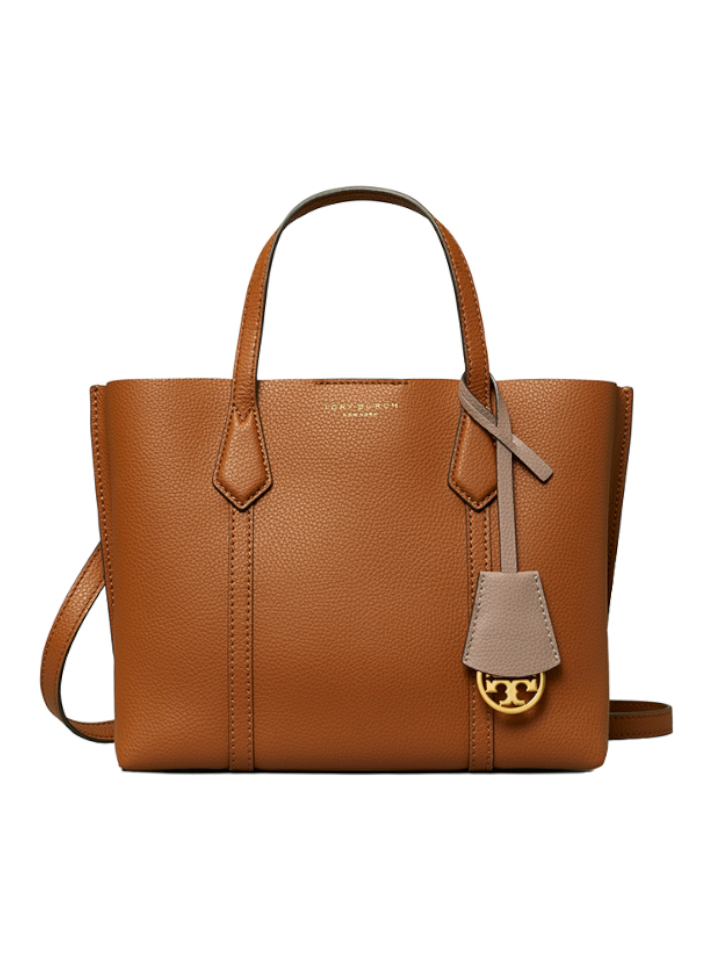 T.O.R.Y B.U.R.C.H 81928 Small Perry Triple-Compartment Tote Bag in Light  Umber Italian Pebbled Leather - Women's Bag with Crossbody Strap