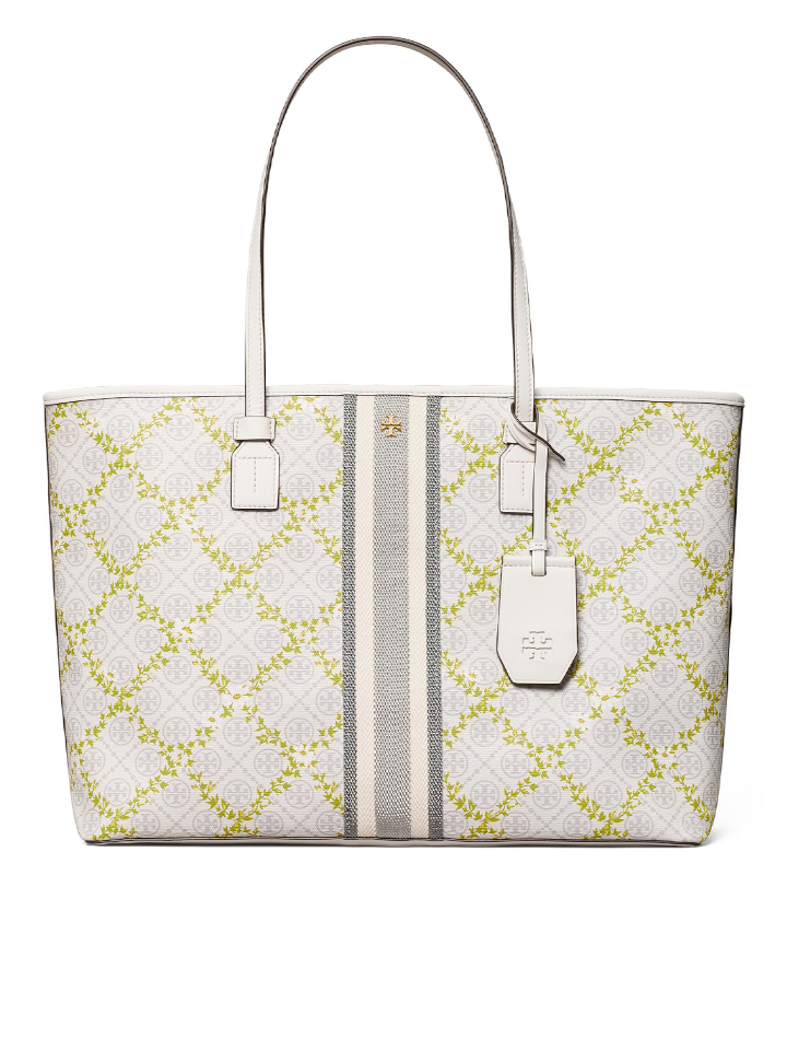 Tory Burch T Monogram Coated Canvas Tote In New Ivory/gold
