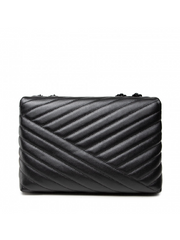 Tory Burch 82775 Kira Chevron Powder Coated Medium Convertible Shoulder Bag Black