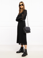 Tory Burch 82775 Kira Chevron Powder Coated Medium Convertible Shoulder Bag Black