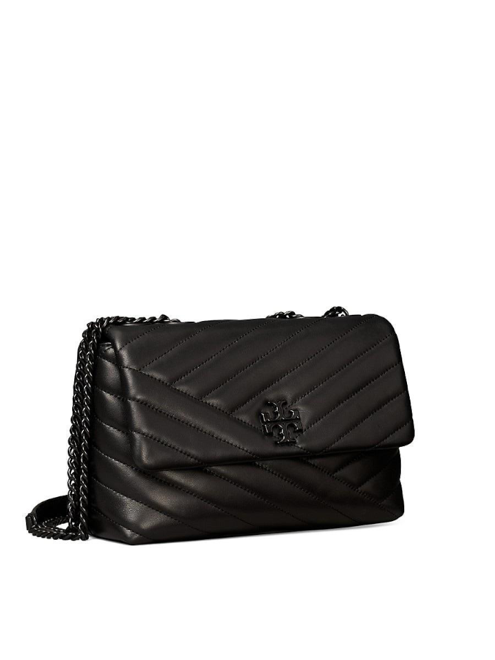 Tory Burch 82285 Kira Chevron Powder Coated Small Convertible Shoulder Bag Black