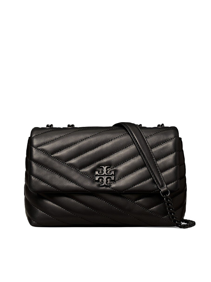 Tory Burch 82285 Kira Chevron Powder Coated Small Convertible Shoulder Bag Black