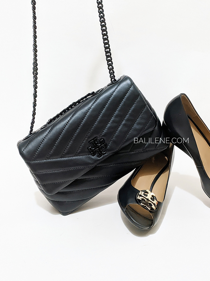 Tory Burch 82285 Kira Chevron Powder Coated Small Convertible Shoulder Bag Black