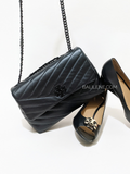 Tory Burch 82285 Kira Chevron Powder Coated Small Convertible Shoulder Bag Black
