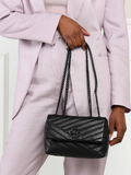 Tory Burch 82285 Kira Chevron Powder Coated Small Convertible Shoulder Bag Black