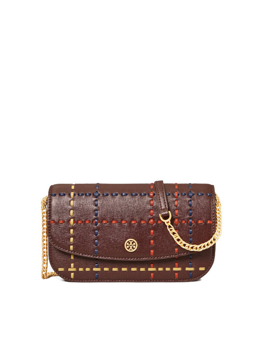    Tory-Burch-82947-Robinson-Woven-Plaid-Chain-Wallet-Tempranillo-Balilene-depan