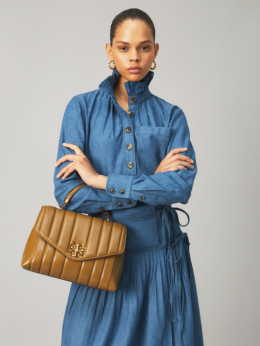 Tory-Burch-83089-Kira-Top-Handle-Satchel-Bag-Toasted-Sesame-Balilene-onmodel