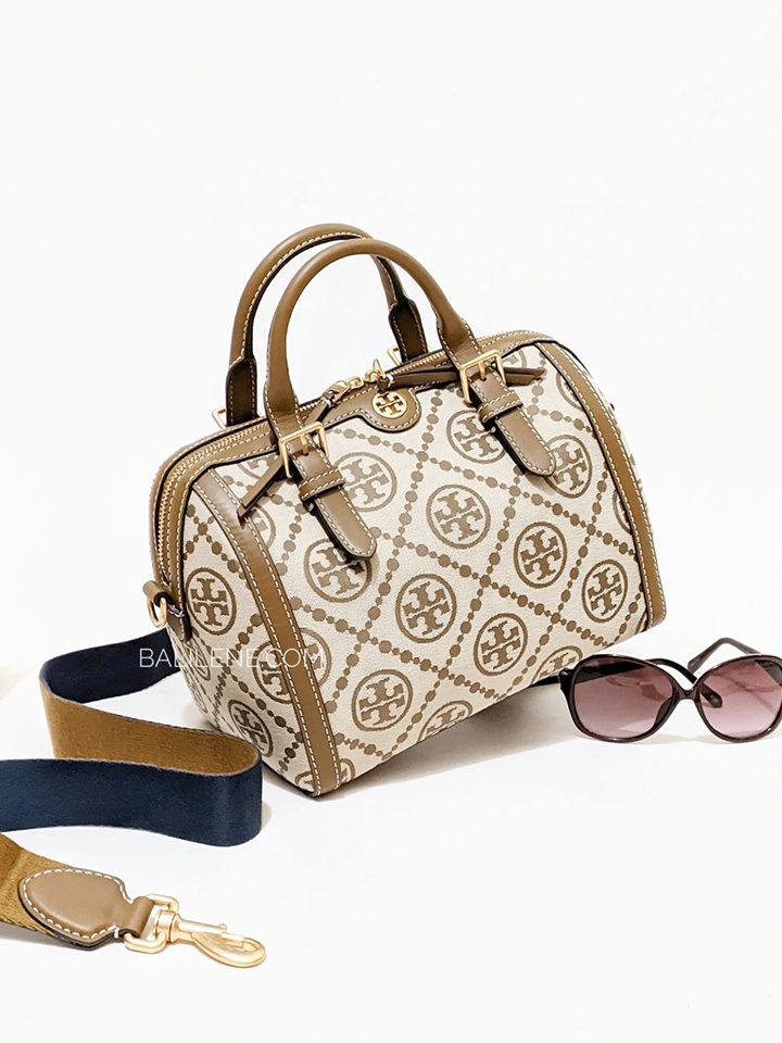 Tory Burch 83970 T Monogram Jacquard Barrel Bag Hazelnut
