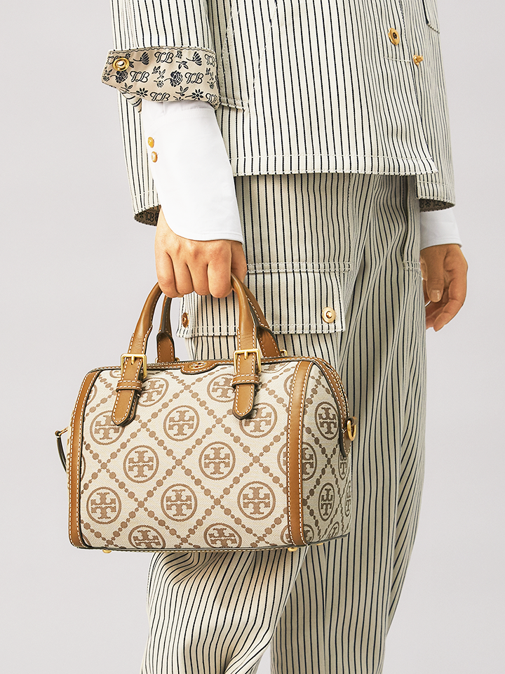 Tory Burch 83970 T Monogram Jacquard Barrel Bag Hazelnut