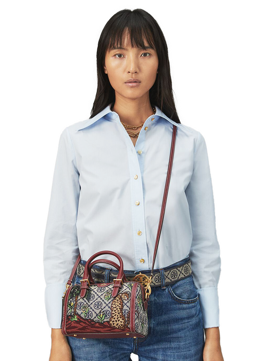 Tory Burch T Monogram Embroidered Mini Duffle Bag Navy