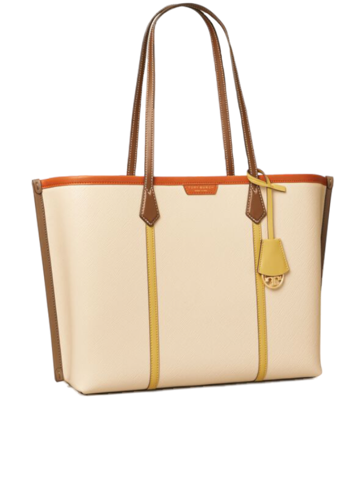 Tory Burch 86501 Perry Color-Block Triple-Compartment Tote Beeswax Hot Chocolate