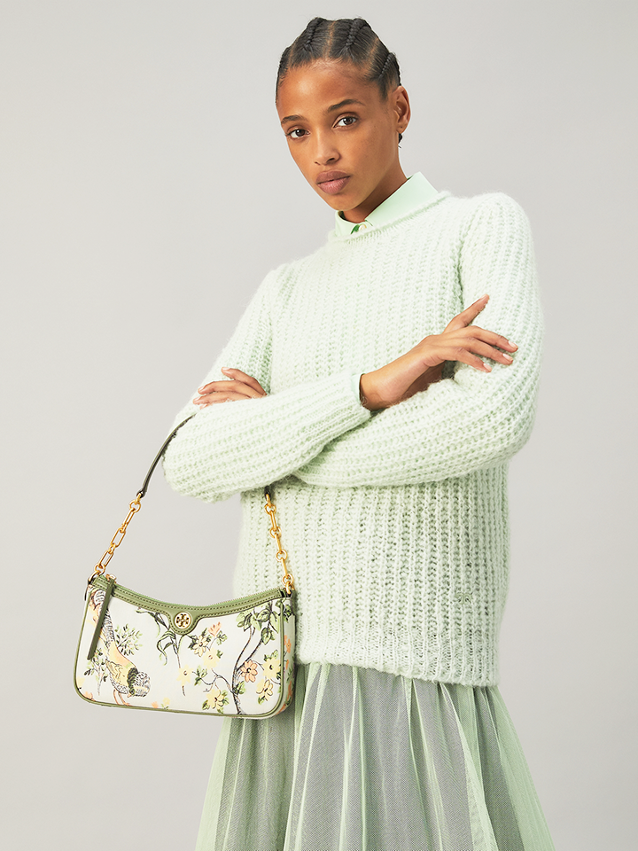 Tory Burch 86558 T Monogram Brocade Studio Bag Winter Sage