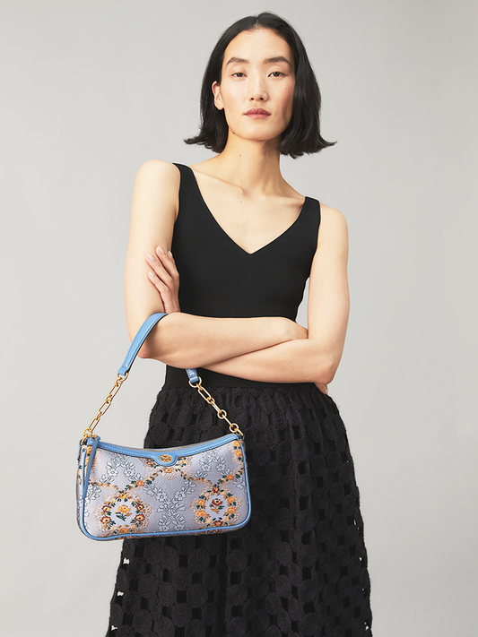 Tory Burch 86604 T Monogram Brocade Studio Bag Sea Frost