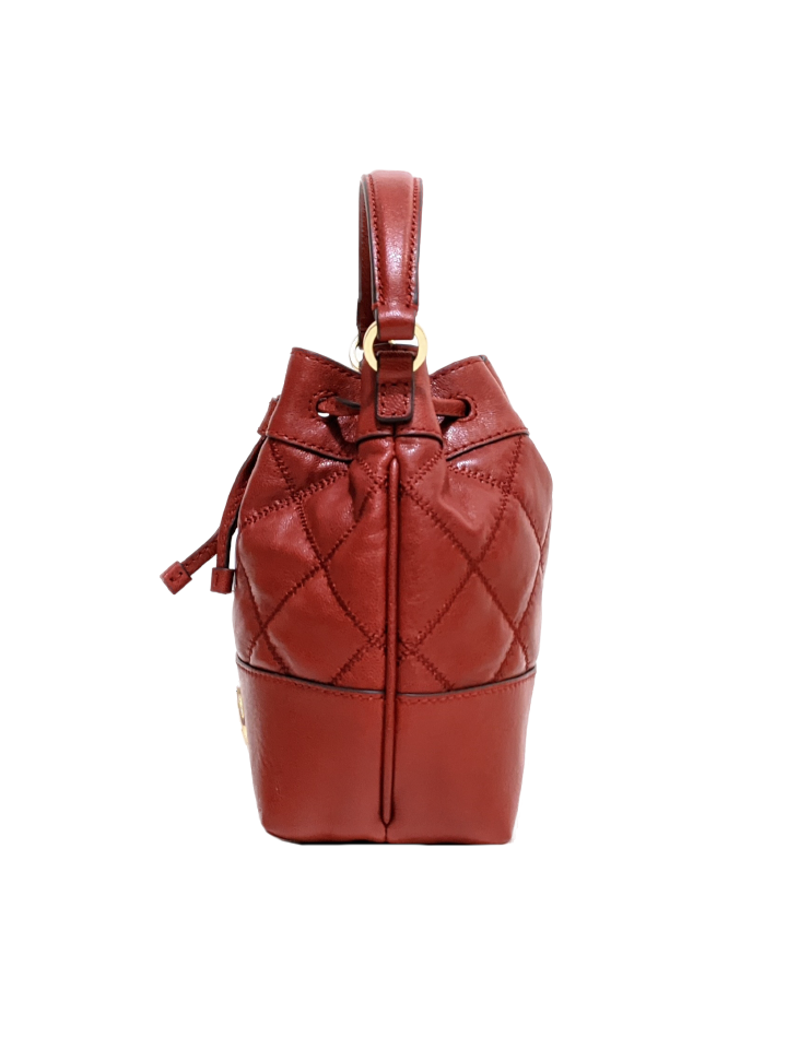 Tory Burch Willa Quilted Leather Redstone Drawstring Bucket Bag