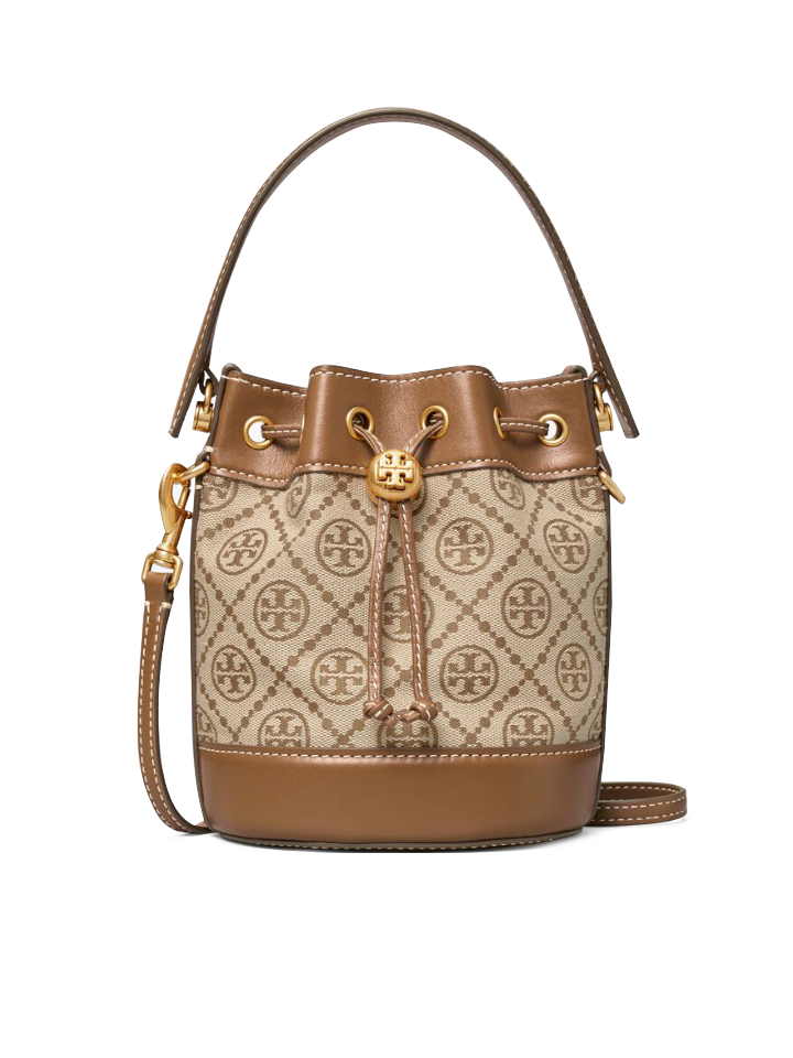 Tory-Burch-87961-T-Monogram-Jacquard-Mini-Bucket-Bag-Hazelnut-Brown-Balilene-depan