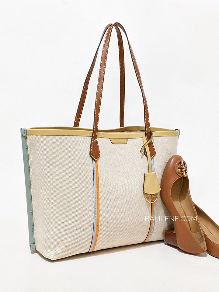 Tory Burch Perry Canvas Triple Compartment Tote Natural