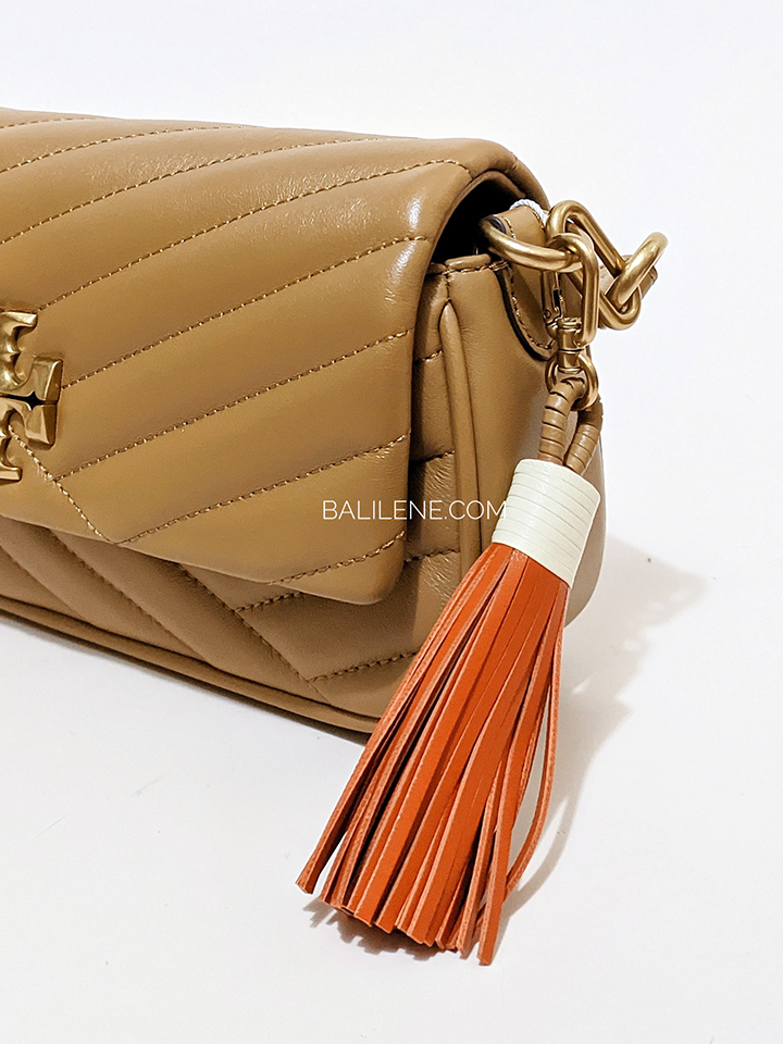 Tory Burch Kira Chevron Tassel Small Flap Shoulder Bag Almond Brown Balilene