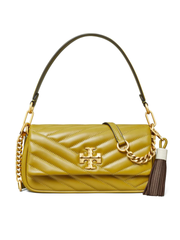 Tory Burch Kira Chevron Patent Small Flap Shoulder Bag In Island Chartreuse