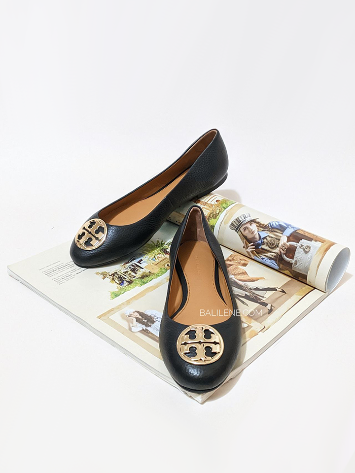 Tory Burch Chelsea Ballet Flat Tumbled Leather Perfect Black