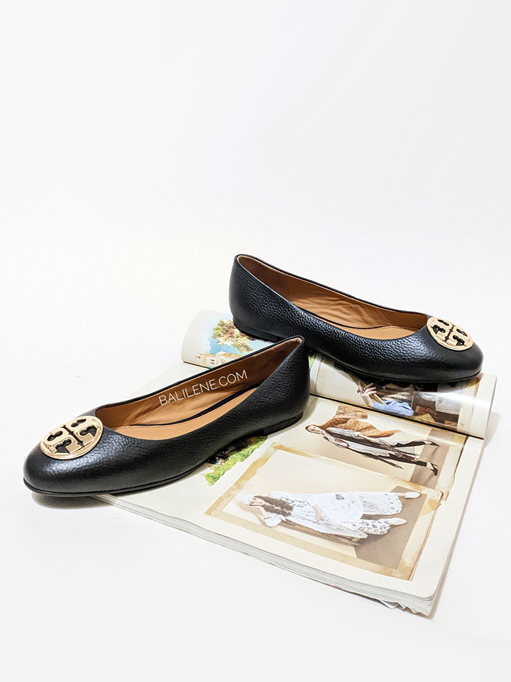 Tory Burch Chelsea Ballet Flat Tumbled Leather Perfect Black